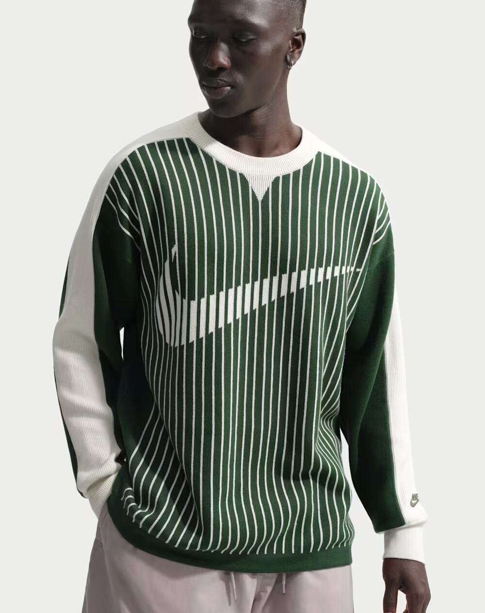 Nike Sportswear Oversized Jacquard Swoosh Knit Green Sweater Large Blokecore